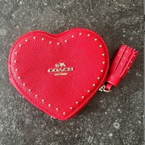 Coach Studded Heart Coin Case w Tassel EUC